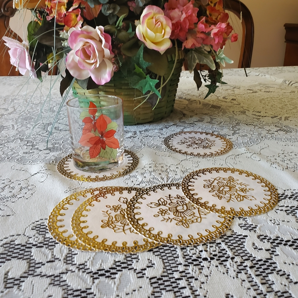 Gold Floral Coasters, Set of 6